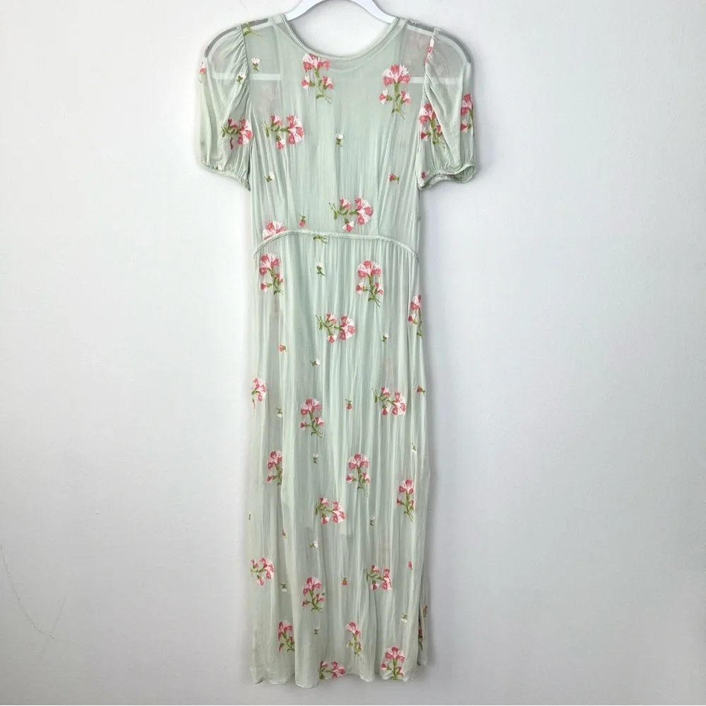 Free People Sheer Floral Embroidered Midi Dress Prairie Cottage Fairy